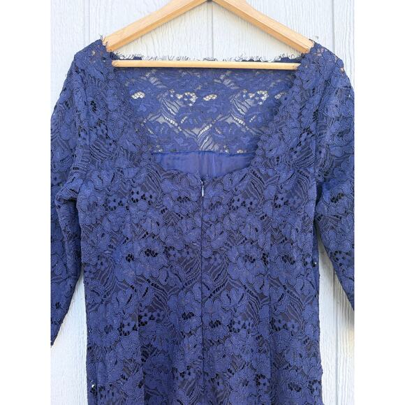 WORTH New York dark navy blue lace 3/4 sleeve knee length cocktail formal dress - Picture 6 of 8